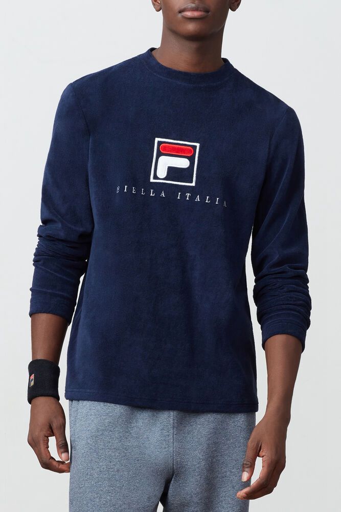 Fila Sweatshirt Mens Navy - Nicolo Long Sleeve Crew - Philippines 9238145-AU